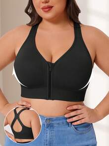 CELILIN Bra Olahraga Model Racerback dengan Resleting Depan, Peredam Guncangan & Push-Up, Mudah Dipakai dan Dilepas - Hitam - View 1
