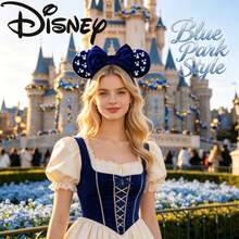 Disney Navy Blue Velvet Pearl Minnie Ears Headband, Classic Bow Pearl Hairband For Daily Park Travel - Multicolor - View 9