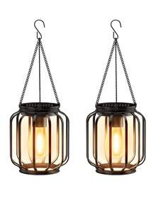 Solar Powered Hanging Lantern Light, Outdoor Hanging Solar Light, Metal Lampshade Material, Suitable For Outdoor, Garden, Patio, Halloween And Christmas Holiday Decoration Light. - Cylindrical Pumpkin Lantern - View 3