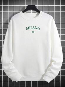 GRDR 純白色基礎款 MILANO 96 綠色刺繡圓領運動衫 男款寬鬆落肩套頭長袖上衣 - 白色 - 查看 5