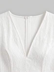 Women Deep V Neck Flower Dress Lantern Long Sleeve Elegant Apparel For Wedding Going Out Dating - White - View 9