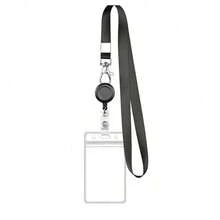 1 Pc Of PVC Certificate Vertical Card Sleeve, Work Tag Protective Cover, Black Hanging Rope, Extendable - Vertical Clip + Hanging Rope + Telescopic Buckle - View 2