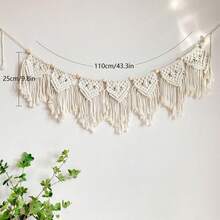 1pc Macrame Wall Hanging Bohemian Style Wall Decor Tapestry Handmade Woven Short Tassel Fiber Art Wall Hanging Bed Headboard Background Wall Decor - Beige - View 17