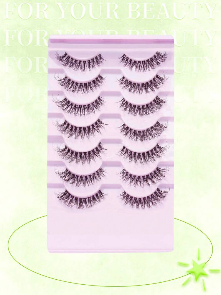 7 Pairs 5D Fish Tail Cross Style, More Voluminous And Fluffy, Invisible Transparent Stem False Eyelashes 15mm - Cat Eye Lashes - View 3