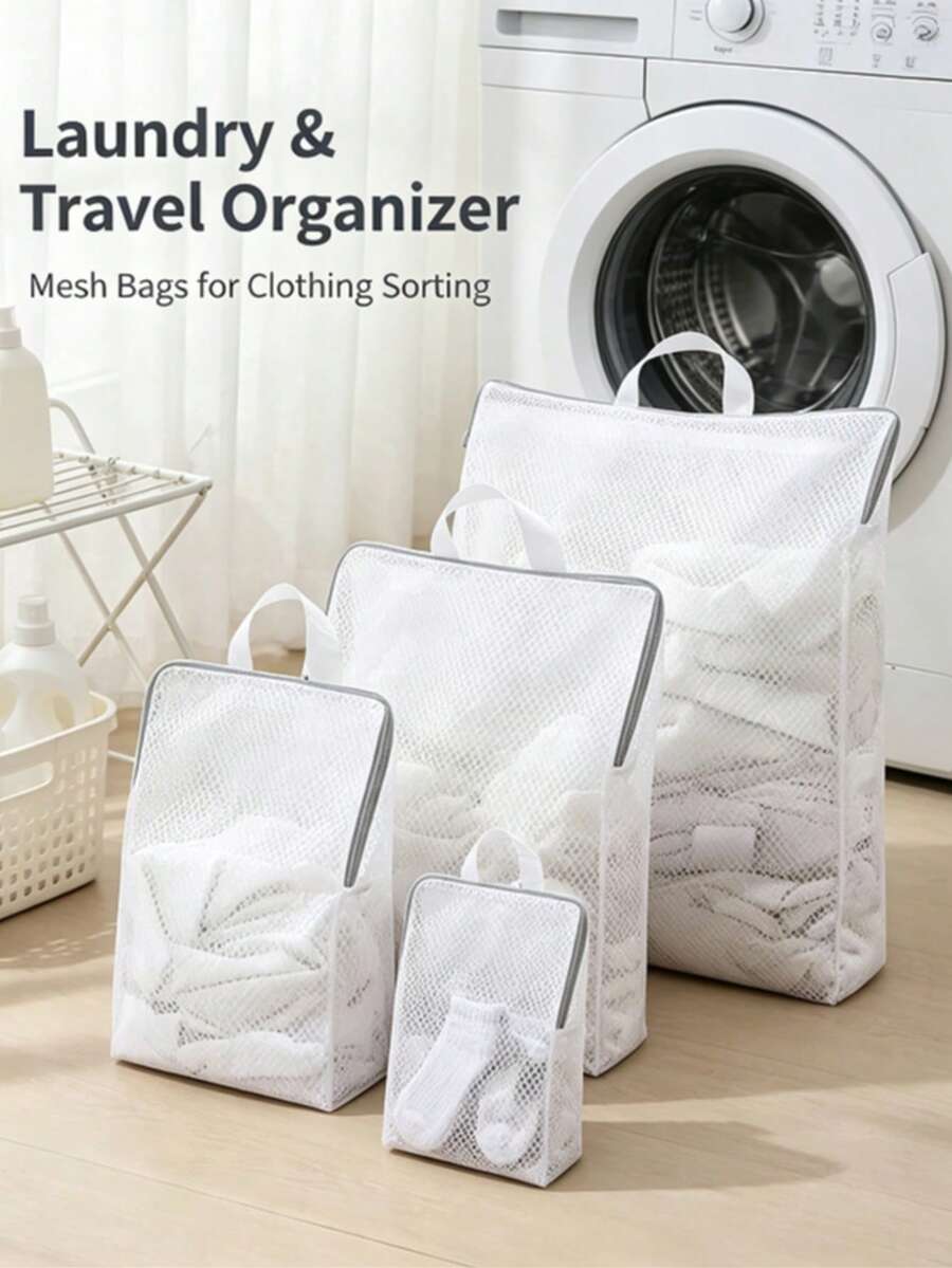 1pc Honeycomb Mesh Zipper Laundry Bag - Durable Plastic Hanging Garment Protection Bag Suitable For Delicate Clothing, Socks And Underwear, Rectangular Machine Washable Storage Organizer Bag With Zipper Closure, Laundry Room Accessory, Delicate Clothing Care, Laundry Bag - Multicolor - View 1