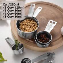 5/7/12pcs Stainless Steel Measuring Cups And Spoons Set, Baking Measuring Cups, Kitchen Gadgets, Cooking And Baking Kitchen Tools, Suitable For Most Spice Jars (Silver) - Silver - View 3
