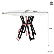 Mesa de comedor redonda (100 x 100 x 76 cm), mesa redonda ligera y lujosa para 4-6 personas, adecuada para comedor y sala de estar, patas doradas, sobremesa con efecto mármol en MDF - Negro - Ver 4