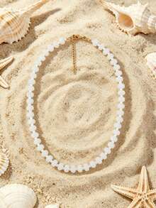 1pc European & American Bohemian Round Geometric Natural Stone Cracked Effect Beaded Short Necklace With Stainless Steel Accessories For Women, Summer Beach Vacation - Handmade Stone Beaded Necklace With Stainless Steel Accents - View 20