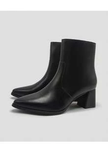 Dual Solid Color Elegant Zipper High Heel Ankle Boots For Outdoor And Office Wear, Autumn/Winter - Black - View 9