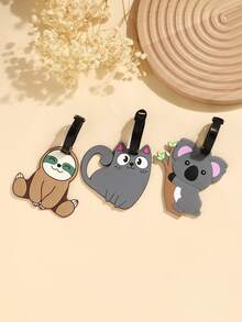 3pcs Asymmetrical Cartoon Animal PVC Luggage Tags, Sloth Cat Koala Soft Rubber Pendant, Cute Asymmetrical Suitcase Luggage Tag Anti-Loss Name Tag, Playful Parent-Child Travel Identification Small Pendant Gift - Multicolor - View 6