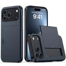 防震 2 合 1 PC 卡槽手機殼，相容 Apple 18 Pro Max 18 Pro 17 Pro Max 17 Pro 17e 16E 15 14 13 12 11 7 8 XR X/XS XS MAX、Galaxy S26 Ultra S25 Ultra A37 A57 A56 A55 A17 S25 FE S26 FE A14 A15 A16 A26 A36 A35 A25 及 P30 P30 Pro，2 合 1 避震手機保護殼，附卡槽錢包設計 - 藏青 - 查看 9