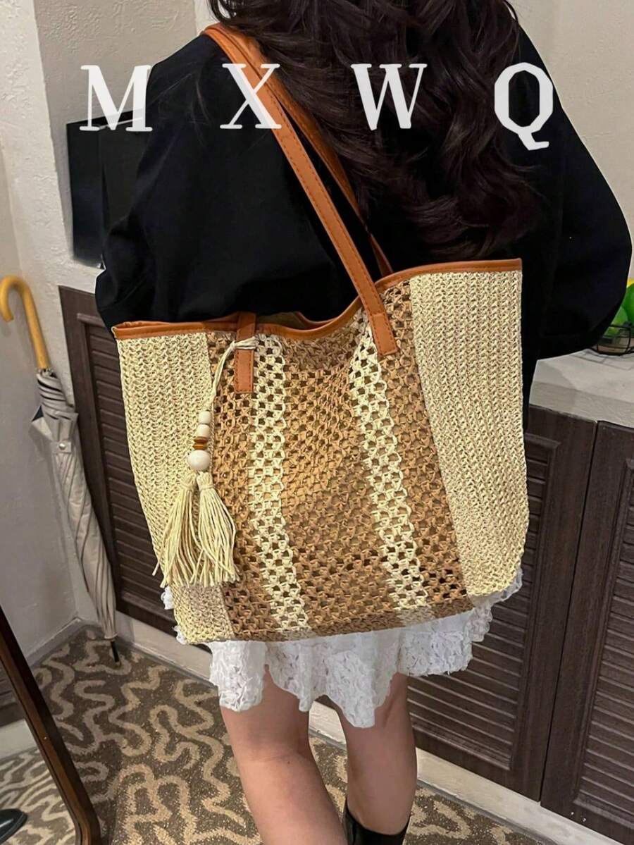夏季草編海灘包 大容量手提包 度假風簡約百搭女包