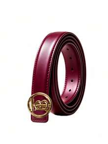 Minimal Round Border Interlocked Handwriting Letter Buckle Ladies Slim Belt Versatile Short Sleeve Tops Wide Leg Pants Styling Decor Strap - Multicolor - View 11