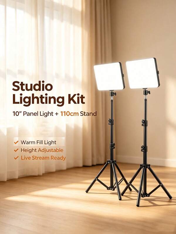 2 PCS USB Selfie 10-Inch Square LED Ring Light Kit With Adjustable Tripod Stand - Dimmable, Push-Button Control For Streaming, Makeup,LED Light For Video Recording, Game Streaming