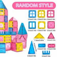 30/50/100pcs Medium Matte Pink Magnetic Window Tiles, Frosted Transparent Princess Castle Building Blocks, Girls DIY STEM Construction Toy, Toddler Birthday Holiday Gift - Multicolor - View 10