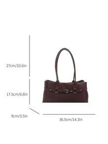 1pc Coffee Brown Metal Rivet Decor Large Capacity Solid Color PU Tote Bag Women's Shoulder Bag - Coffee Brown - View 7