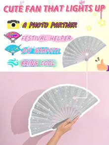 亮面便攜式扇子 透明框架亮片多色 夏季裝備 適用於嘉年華 節慶 演唱會 婚禮 旅行 派對禮物 - 彩色 - 查看 7