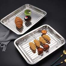 1pc Stainless Steel Mesh Oil Drip Tray Set, Can Be Used As Oven Rack/Baking Cooling Rack, For Grilling, Baking, Cooling, Draining, Oven And Vegetable Preparation, Durable Kitchen Supplies, Suitable For Home And Outdoor Camping Cookware, Essential Kitchen Baking And Grilling Item. - S - View 9