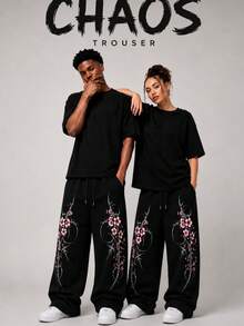 SU ER Men's Casual Loose Drawstring Elastic Waist Wide Leg Long Pants, Summer Relaxed Drape Lazy Style - Black - View 3