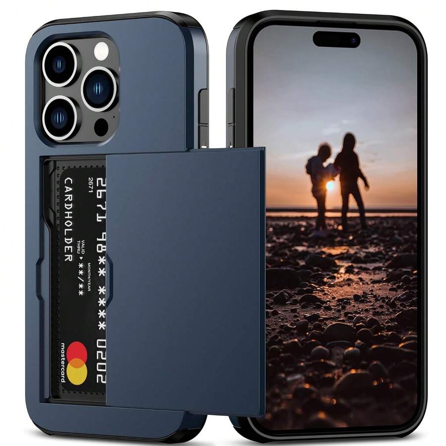 防震 2 合 1 PC 卡槽手機殼，相容 Apple 18 Pro Max 18 Pro 17 Pro Max 17 Pro 17e 16E 15 14 13 12 11 7 8 XR X/XS XS MAX、Galaxy S26 Ultra S25 Ultra A37 A57 A56 A55 A17 S25 FE S26 FE A14 A15 A16 A26 A36 A35 A25 及 P30 P30 Pro，2 合 1 避震手機保護殼，附卡槽錢包設計