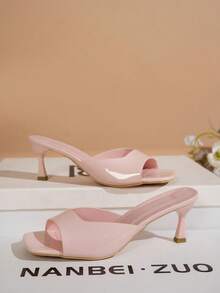 NANBEI ZUO Vacation Season Wedding Event Spring/Summer Elegant Fashion Versatile Square Toe Thin Heel Pink Patent Leather Open Toe Mule Shoes Classic Women's - Pink - View 3