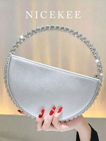 Classic Luxury Style Ladies' Artificial Leather Round Portable Elegant Temperament Handbag, Suitable For Parties, Dinners, Dances, Weddings.