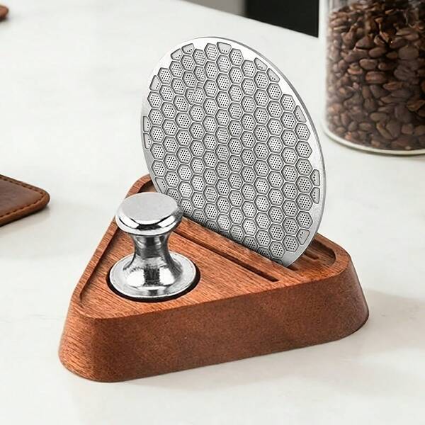 Juego de Pantalla de Puck de 51/53/58mm & Base de Madera con Pantalla de Puck de Espresso de Acero Inoxidable Magnético, Filtro Reutilizable para Cesta de Filtro de Portafiltro de Espresso