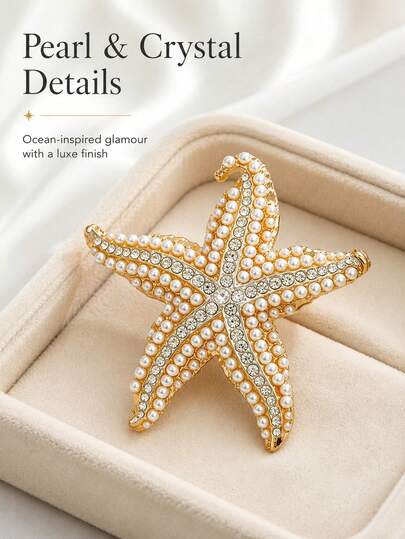 1PC Fashion Rhinestone & Faux Pearl Starfish Brooch, Minimalist Versatile High-End Elegant Brooch Pin Jewelry - Perfect Gift For Women