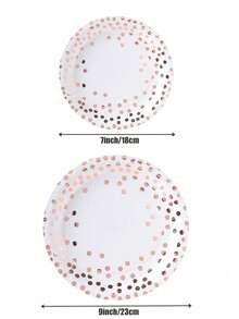 10/20/50pcs Piring Kertas Polkadot Rose Gold & Gold Ukuran 9 Inch/7 Inch – Peralatan Makan Sekali Pakai Premium untuk Pesta, Pernikahan, dan Acara Makan Mewah (Bubur Kertas Bebas Pemutih) - Emas Mawar Putih - View 3