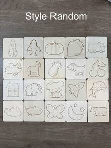 随机款式蒙特梭利木制绘画模板 - 创意DIY绘画模板，培养艺术技能 - 有趣的教育学习工具，送给年轻艺术家的完美礼物（部分图案随机发送），适用于办公室、学校、绘画、学生、马克笔、文具、男孩、女孩、学习用品 - 彩色 - 查看 4