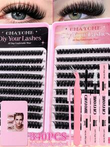 340/380/400pcs Mixed High-Density Eyelashes, DIY Natural Slim Eyelash Clusters, Easy To Wear, Reusable Single Eyelashes, Beautiful Eyelashes, Enlarged Eyes, Including Glue, Tweezers, Brushes, Suitable For Beginners, Back To School Season Eyelashes - Multicolor - View 13