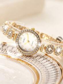 LIANDU LIANDU Women's Watch, Fashion Creative Rhinestone Inlaid Mixed Dial Round Face, Multifunctional Compact Personalized Quartz Watch, Suitable For Daily, Office, Holiday, Ramadan, Eid, Thanksgiving, Wedding, Banquet, Date, Christmas, Back To School, Party, Halloween, Easter And Other Occasions, Best Gift For Women - White - View 6