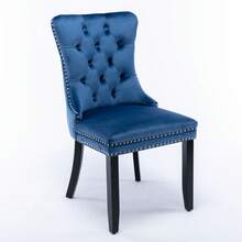Nikki Collection Modern, High-End Tufted Solid Wood Contemporary Velvet Upholstered Dining Chair With Wood Legs Nailhead Trim 2-Pcs Set, Blue, DE2001BL - Blue - View 3