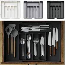 Flatware Organizers, Retractable Cutlery Storage Box, Extendable Large Capacity Utensil Storage Holder, For Drawer, Counter And Cabinet, Kitchen Organizers And Storage, Kitchen Accessories - View 1