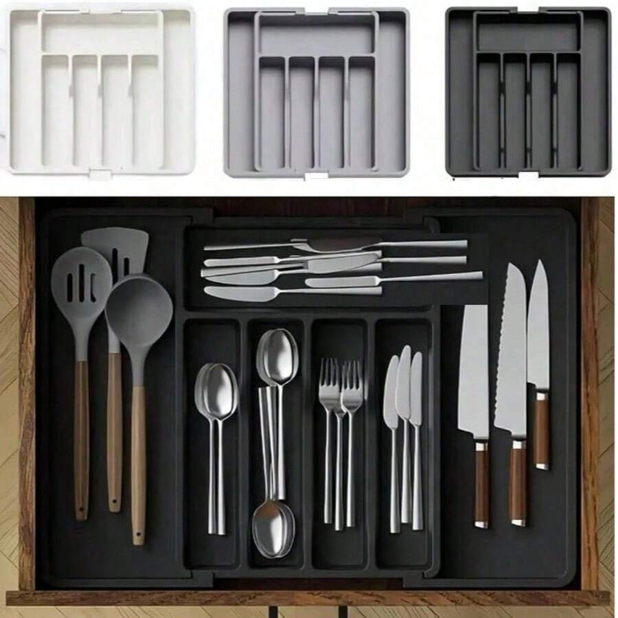 Flatware Organizers, Retractable Cutlery Storage Box, Extendable Large Capacity Utensil Storage Holder, For Drawer, Counter And Cabinet, Kitchen Organizers And Storage, Kitchen Accessories - View 1