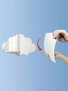 1-Piece Cloud Acrylic Mirror Wall Sticker, 2mm Thick Acrylic Material, Home Decor, Kids Room Decor Mirror, Wall Beautification Art - Silver - View 3