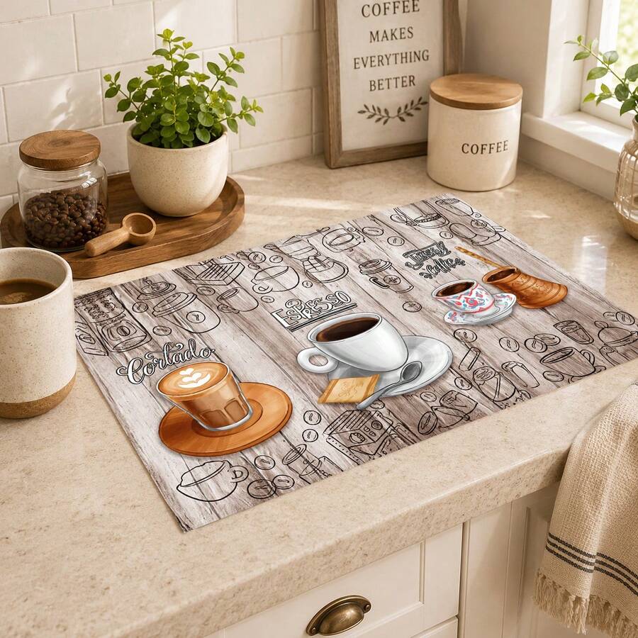 1pc Coffee Pattern Kitchen Countertop Diatomaceous Earth Absorbent Quick-Dry Coffee Machine Mat, Kitchen Home Decor Non-Slip Heat-Resistant, Bowl Dish Cup Drying Mat, Easy To Clean Stain-Hiding, Suitable For Kitchen Dining Table Coffee Bar Kitchen Floor Mat Dining Table Mat Drying Mat Breakfast Mat - Multicolor - View 1