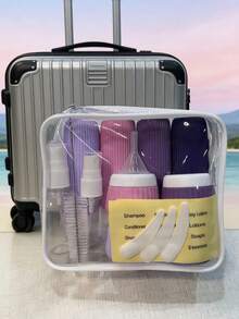 18pcs Travel Toiletry Bottles Set, Silicone Leak-Proof Refillable Cosmetic Containers, Includes Transparent Storage Bag, Funnel And Stickers, Portable Travel Essentials, Suitable For Airplane Carry-On, Vacation And Gym - Multicolor - View 9