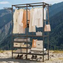 Simple, Multi-Functional Coat Rack, Floor-Standing Double Row Clothes Rack, Hanging Rack, Drying Rack, Bedroom Home Use, Reinforced Clothes Rack. - View 8