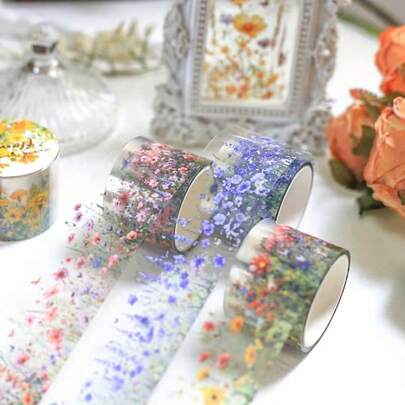 6 Rolls Floral Washi Tape Set, Suitable For Crafts, Journals, Scrapbooks, Planners, Gift Wrapping With Sunflower, Rose, Hydrangea, Butterfly Decorative Masking Tape