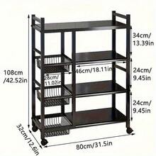 4-Layer Adjustable Rolling Kitchen Storage Rack – Carbon Steel Wire Shelving Trolley With 3 Removable Baskets & Smooth-Rolling Locking Casters | Versatile Use For Kitchen, Pantry, Bathroom, Garage Or Utility Space - 4 Tier & 3 Baskets - View 12