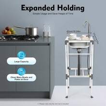 GRANDMEI Edelstahl Spültisch Mobile Küchenwaschbecken Spülanlage mit Gestell, 360° drehbarer Wasserhahn Tragvermögen 60 kg für Garten, Garage und Camping, Außen-Spüle - Standard - Übersicht 7