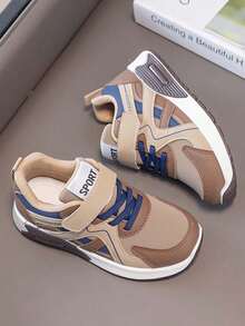 1 Pair Soft Sole Non-Slip Fashion Versatile Outdoor Casual Sports Shoes With Hook And Loop For Boys And Girls, Suitable For Spring And Autumn - Brown - View 5