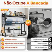 Sing-e Escorredor de Louça Suspenso  Andares – Ajustável 65-105cm, com Porta Retrátil e 5 Acessórios, Organizador de Pia em Aço Antiferrugem - 105cm Preto (Conjunto) - Visão 5