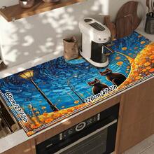 1pc Dish Drying Mat, Coffee Machine Mat, Starry Night Black Cat & Daisy Garden Pattern Dish Drying Mat, Absorbent & Protective Tabletop Mat, Suitable For Dining Room, Kitchen, Entryway, Holiday Gift, Multi-Purpose Desk Absorbent Drying Mat, Room Tabletop Protector, Holiday Gift, Kitchen Decor - XYLSD804 - View 17