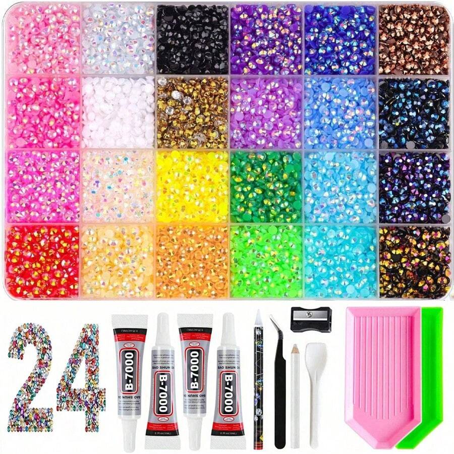 24/15 Colors Resin Jelly Rhinestone DIY Luxury Set, DIY Handmade Flat Back Decorative Rhinestones, Suitable For Diamond Painting, Water Cups, Shoes And Other Rhinestone Decorations - Multicolor B - View 1
