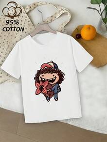 Niedliches Kurzarm-T-Shirt mit originellem Muster, Rundhalsausschnitt, Sommerstil, erhältlich in Rosa, Lila, Orange und Rot. Lässig, spielgerecht und einfach - Weiss - Übersicht 7