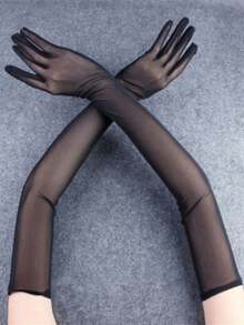 Party Solid Long Gloves Halloween Summer - Black - View 4