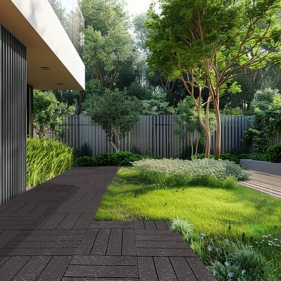 Interlocking Deck Tiles, 10 Pack,12"X12" 10 Sq. Ft Plastic Waterproof Outdoor Flooring All Weather Use, Patio Floor Decking Covering Tiles For Porch Poolside Balcony Backyard, Dark Brown