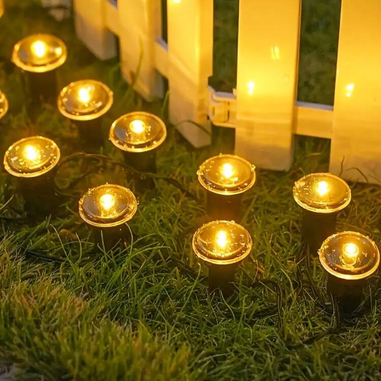 新款 10/20LED 太陽能地插路徑燈，8 種照明模式智能戶外景觀燈，易於安裝，專為戶外使用設計，扁平小路燈花園導引燈，適用於草坪小徑露營景觀美化，夏季與聖誕裝飾 - 黑色 - 查看 7